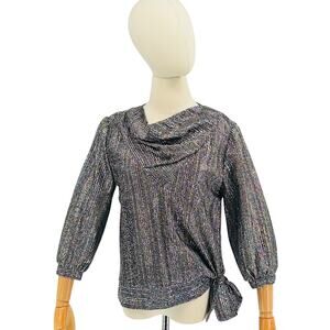 Vintage 80s Allison Hill Rainbow Metallic Lurex Cowl Neck Side Tie Top